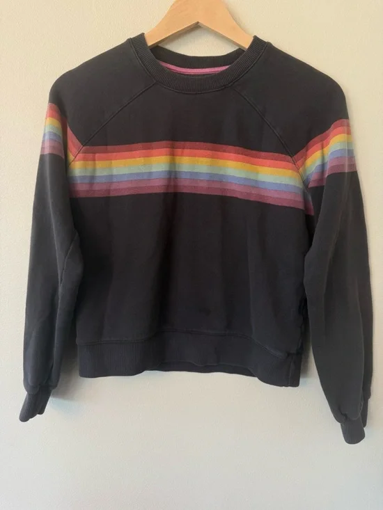 Marine Layer Rainbow Stripe Raglan Sweatshirt Charcoal Crewneck XS - Picture 2 of 9